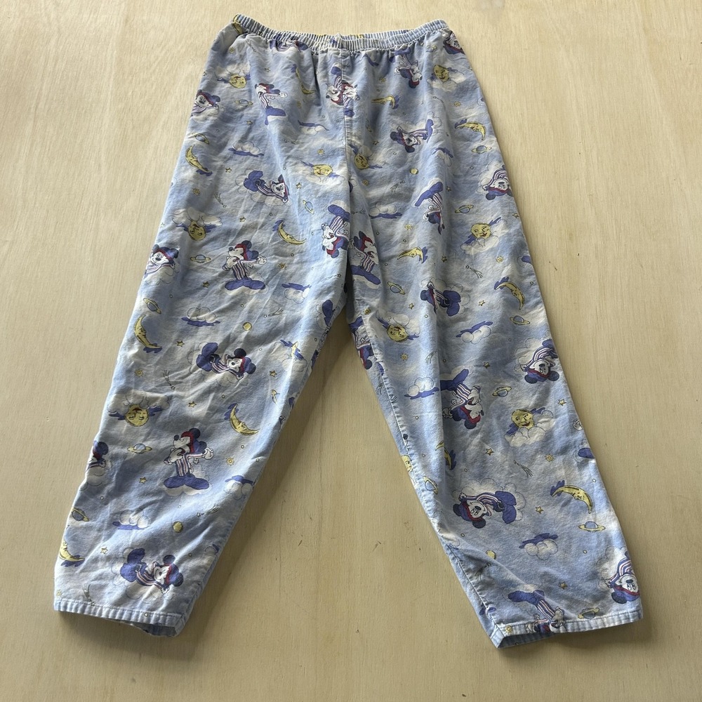 Vintage Disney Mickey Mouse Pajama Pants Size Large Blue Flannel‎ Sleep Lounge